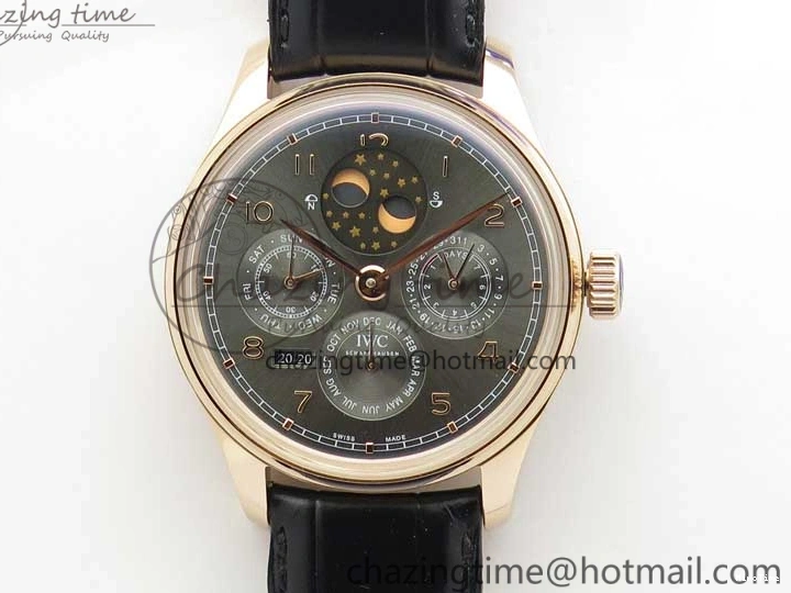 MIROTIME 0427 Elegant Portugieser Perpetual Calendar IW503302 RG V9F 1:1 Best Edition Gray Dial on Black Leather Strap A 7096